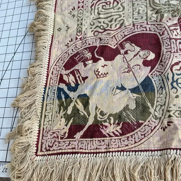 Vintage Woven Tapestry Throw / Wall Hanging – Warrior on Camel & Palm Trees– MCM